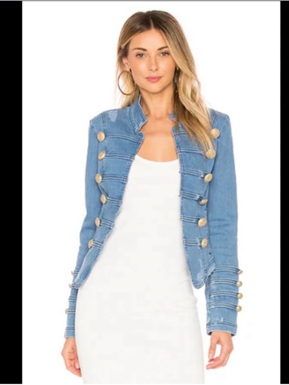 Womens Denim Military-Style Button Jacket - Blue size S